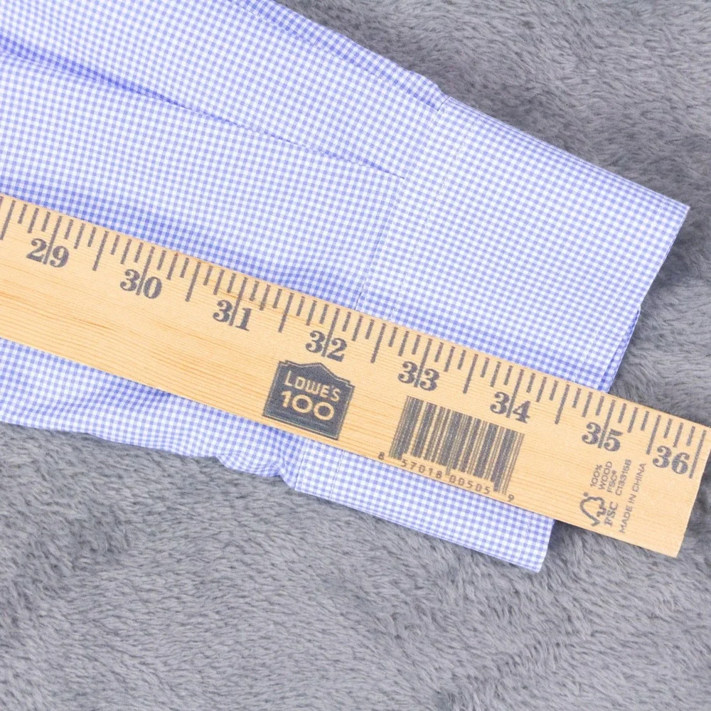 Polo Ralph Lauren Shirt Mens 15.5 34/35 Blue Gingham Cotton Stretch Button Down